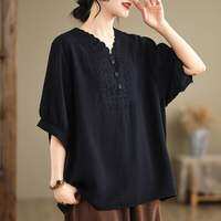 Lieoyuarn | Vintage Loose Cotton T-Shirt for Women Plus Size Seven Quarter Sleeve Top Casual Retro Design Summer Wear