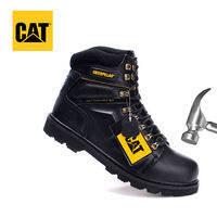 Caterpillar vintage mid-top mens leather boots CAT anti-smashing steel toe safety boots outdoor hiking shoes
