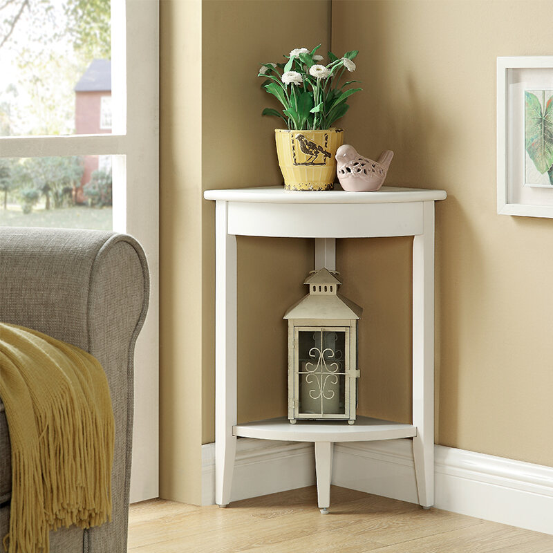 Triangle Table Style Solid Wood Corner Shelf Sofa Side Flower