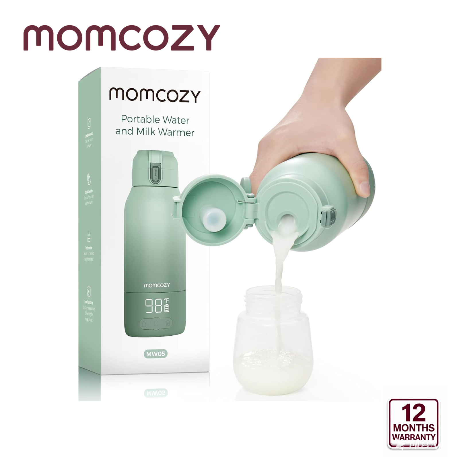 Momcozy Portable Milk Warmer for Travel – 2 Heating Modes for Breast Milk & Water Portable Bottle Warmer with Fast Heating & Long Battery Life 500ml Large Capacity to Meet Your All-Day Needs