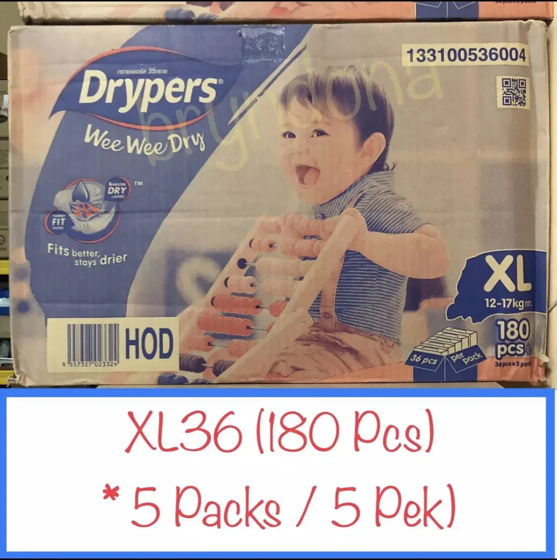 DRYPERS Wee Wee Dry / Diapers / Pampers / Lampin Pakai Buang, Size XL (5 Packs - 180 Pcs)