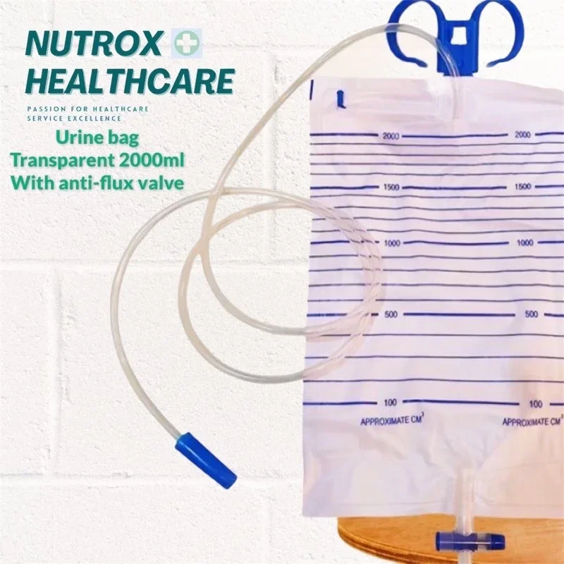 Urine Bag Transparent Adventa -2000ml Sterile With T Valve 10pcs Free 1pc Urine Hanger