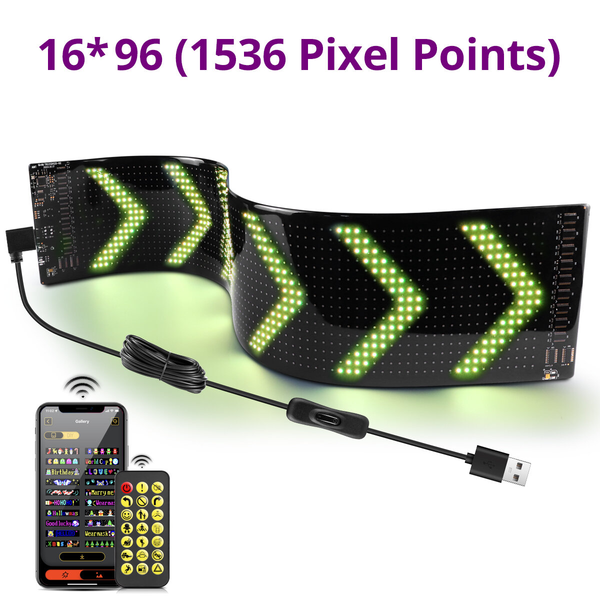 USB 5V Programmable Smart LED Pixels Matrix Display Bluetooth APP Car ...