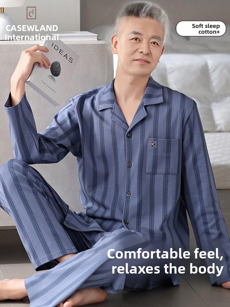 CASENLAND | Cotton Striped Men's Sleepwear for Seniors Harga 108 Ringgit*Penghantaran Percuma
