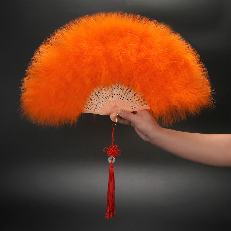 White Feather Fan Thickened Velvet Dance Fan for Women Traditional Chinese Style Foldable Fan Premium Quality Shanghai Night Ancient Dance Fan