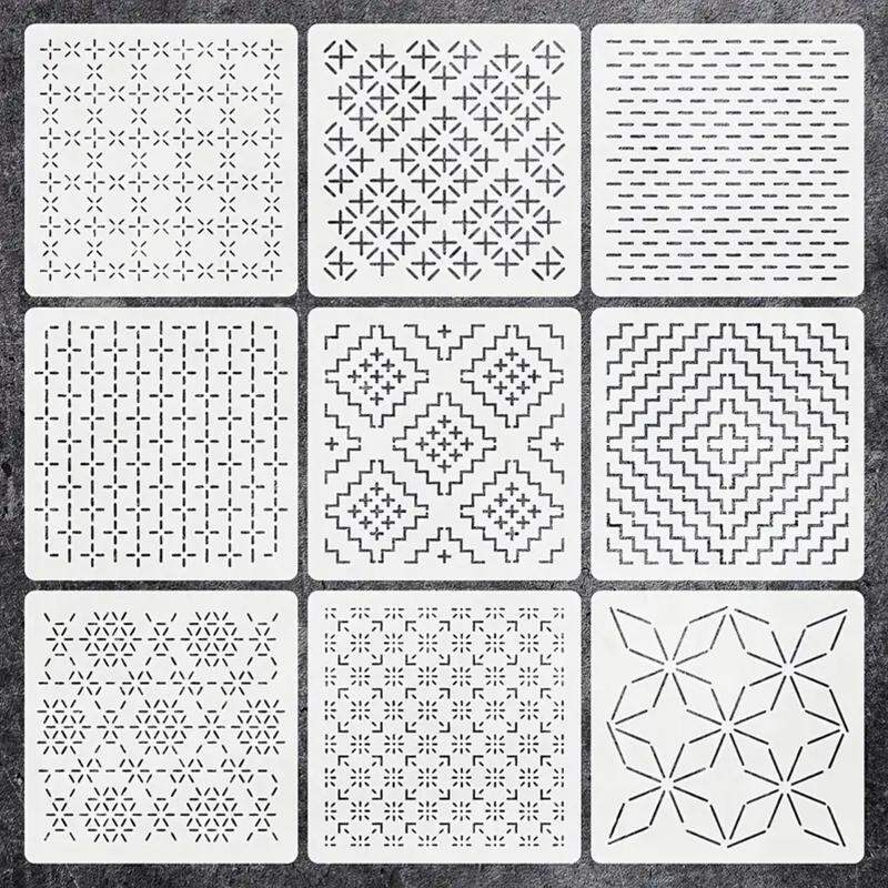 9/32Pcs Sashiko Embroidery Pattern Set Stabilizers Water Soluble Embroidery Transfer Stencils Stabilizers Embroidery Paper Stick