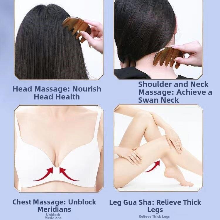 Pente de chifre de búfalo natural dentes largos para massagem_voghion.com
