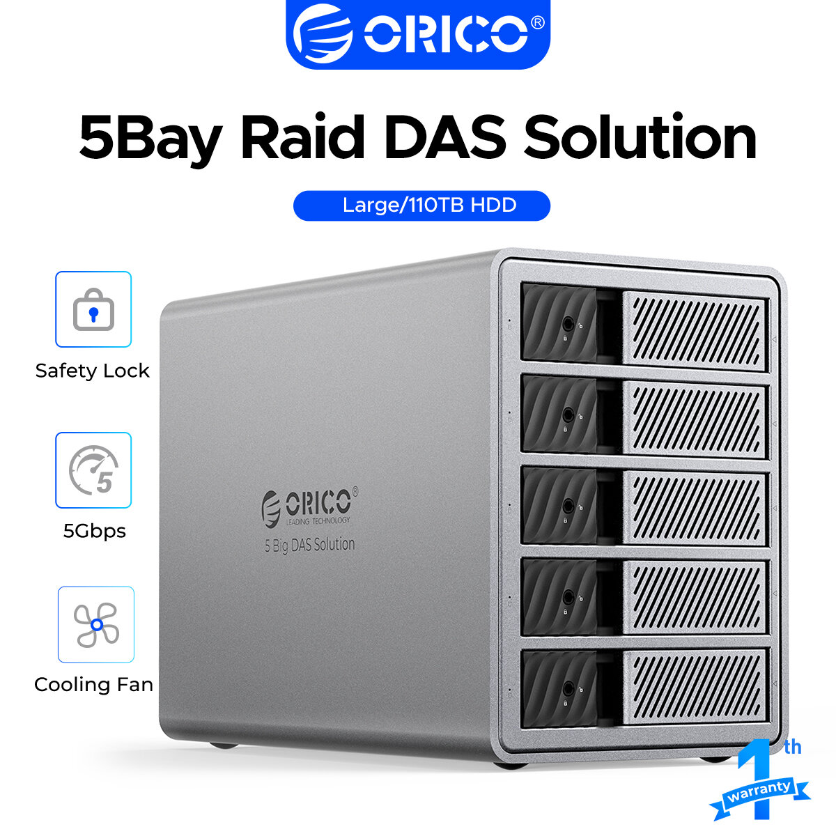 ฮาร์ดดิสก์พกพา External Hard Drive ORICO 4-Bay อลูมิเนียม USB 3.0 กล่องใส่ฮาร์ดไดรฟ์ภายนอกอลูมิเนียม DAS กล่องเก็บสำหรับ 2.5/3.5 SATA HDD และ SSD, สูงสุด 110TB พร้อม Raid ราคา 8,258 บาท*ส่งฟรี