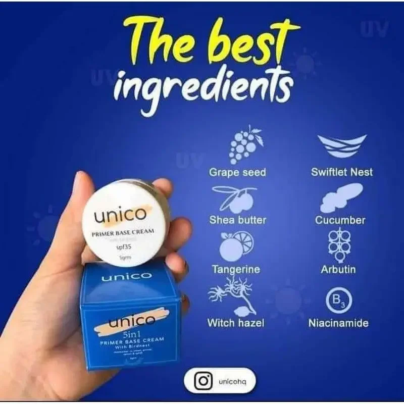 (Berkotak) UNICO Primer Base Cream 5gm 100% ORI HQ with Birdnest SPF35