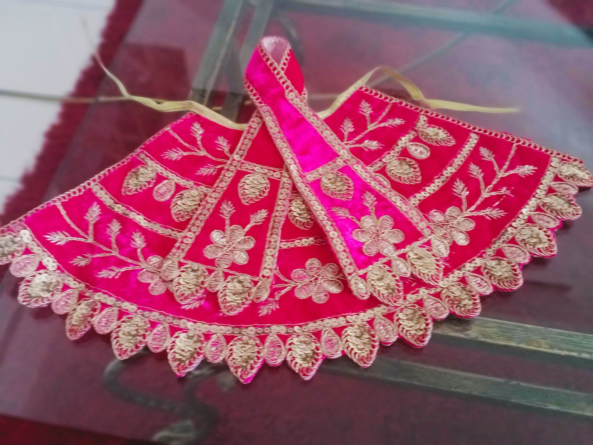 Amman Samy Pavadai Size 7 Valvet Material with Sequence and Gold Embroidery