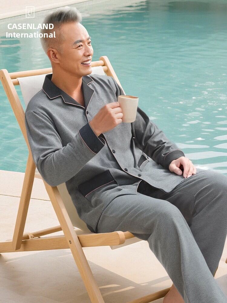 CASENLAND | Cotton Long Sleeve Sleepwear for Middle-aged and Elderly Men Harga 108 Ringgit*Penghantaran Percuma