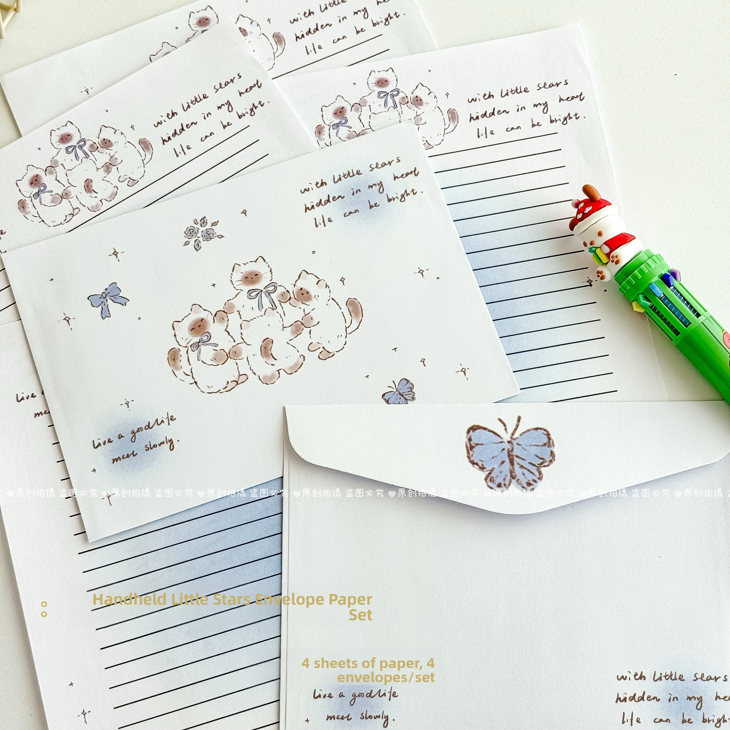 Handwritten Romantic Creative Gift Set Cat Design Envelope Paper High Ceremony Sense Ins Whole Set Beautiful Stationery