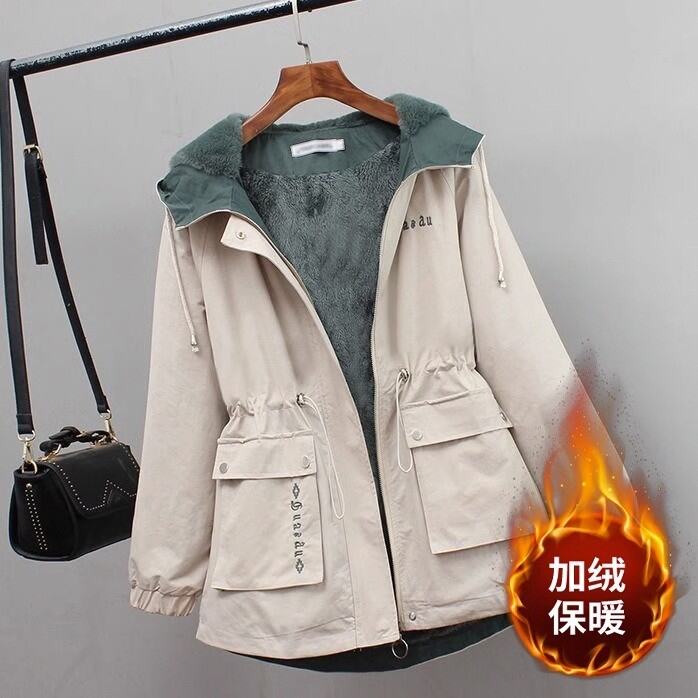 plus Size Women's Hooded Fleece Lined Thickened Parka Coat Winter New Style Fashion Slimming Cotton Jacket Outerwear