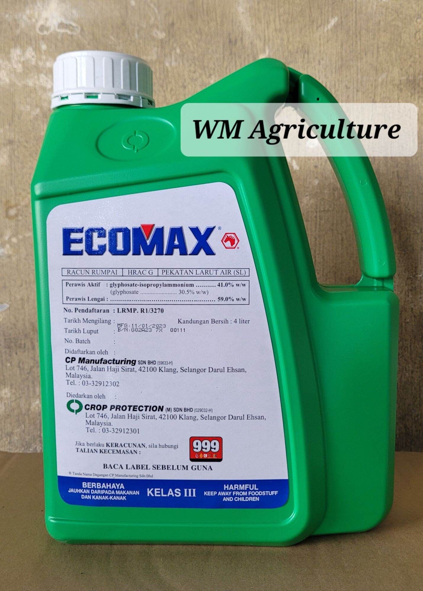 ECOMAX GLYPHOSATE 41% 4L RACUN LALANG, HERBICIDE, 茅草精. Active Ingredients same with Roundup, Challenge, Typhoon, Hangus, Ken Up, BM Glyphosate, Touch Up Harga  48 Ringgit*Penghantaran Percuma