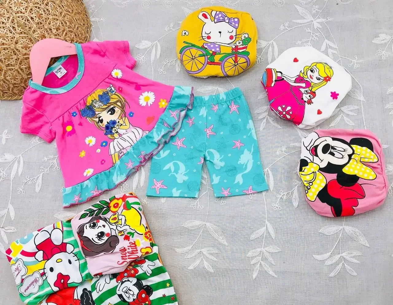 Summer 2pcs Set Cute Doll Short Sleeves Baju Baby Girl Shirt with Short Pants