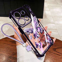 YBD Slim Clear Phone Case For Redmi 15C 4G 5G Xiaomi POCO C85 Colorful gilded butterfly soft silicone TPU material with four leaf clover woven hanging rope