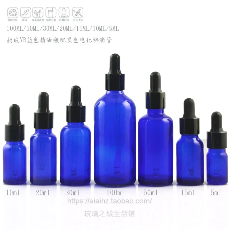 100 Ml 50ml 30ml 20ml 15ml 10ml 5ml Blue Glass Essential Oil Bottle with Glass Dropper