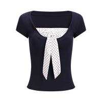 Weekend hub | Flattering Two-piece Look Polka Dot Bow-knot T-shirt Slimming