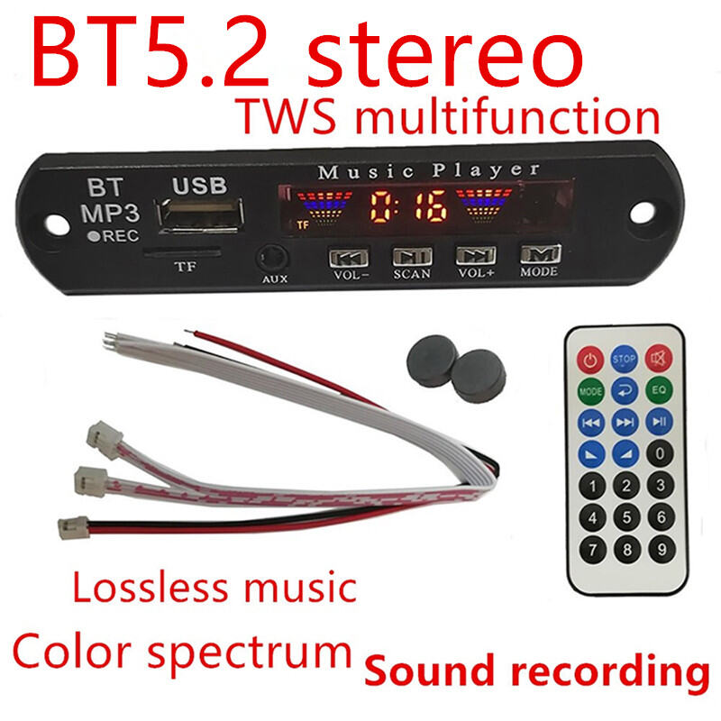 Audio DIY Recording Decoder 12V TWS BT Module 5.3 Bluetooth Decoding Board PCBA Color Screen Display Player