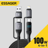Essager 100W 4-trong-1 màn hình hiển thị kỹ thuật số cáp Type-C để sét Loại C để USBA nhanh chóng cáp sạc cho iphone16 15 14-8 MacBook Huawei Samsung Xiaomi sạc nhanh dây nhiều thiết bị dây truyền dữ liệu sạc cho C-C A-C C-L một-Tôi Màn hình hiển thị kỹ t