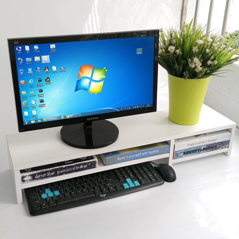 Long Double-Layer Computer Large Monitor Elevated Rack Desk Storage ...