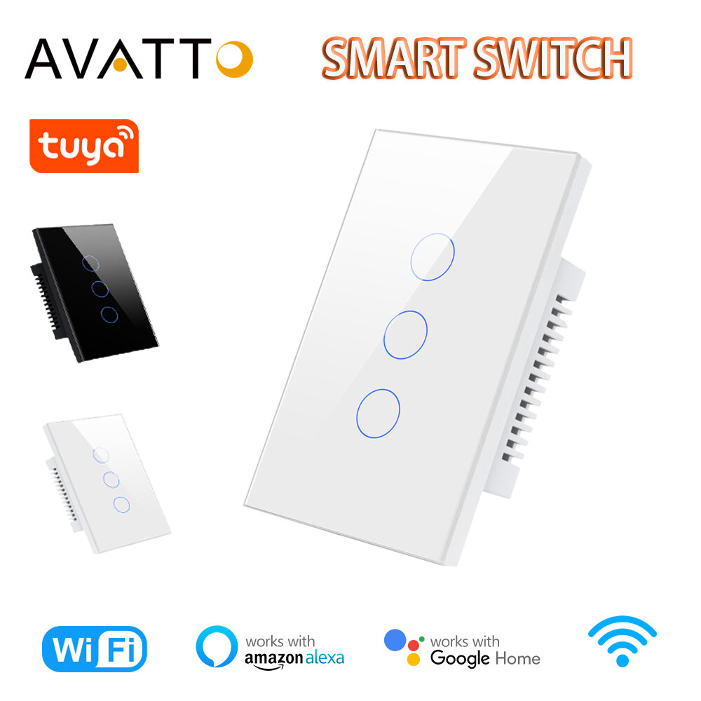 AVATTO tuya Smart Switch cảm ứng wifi công tắc thông minh ánh sáng với trung tính dây thủy tinh thông minh gắn tường đèn thủy tinh chuyển đổi 16A trắng/đen