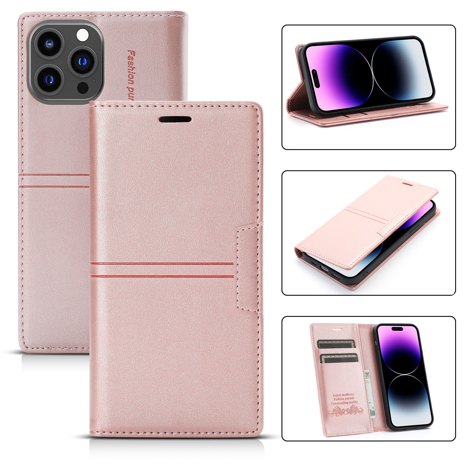 Leather Wallet Phone Case With Magnetic Card Holder For Iphone_voghion.com