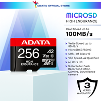 ADATA High Endurance MicroSD Card A2 Suitable For Dashcam Motion Cameras with Speed R/W Up to 100/85 MB/s V30 Free Adapter (64GB/128GB/256GB/512GB)