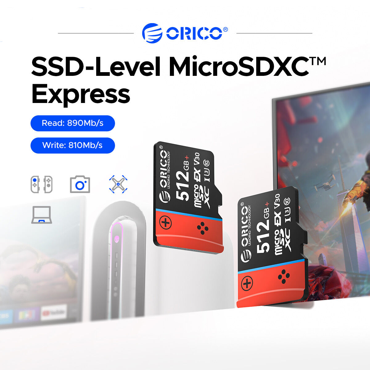 ORICO 890 MB/giây MicroSDXC Express Thẻ lưu trữ ssd-level Flagship tốc độ 128GB/256GB/512GB cho chuyển đổi bảng điều khiển trò chơi máy bay không người lái GoPro laptop máy tính