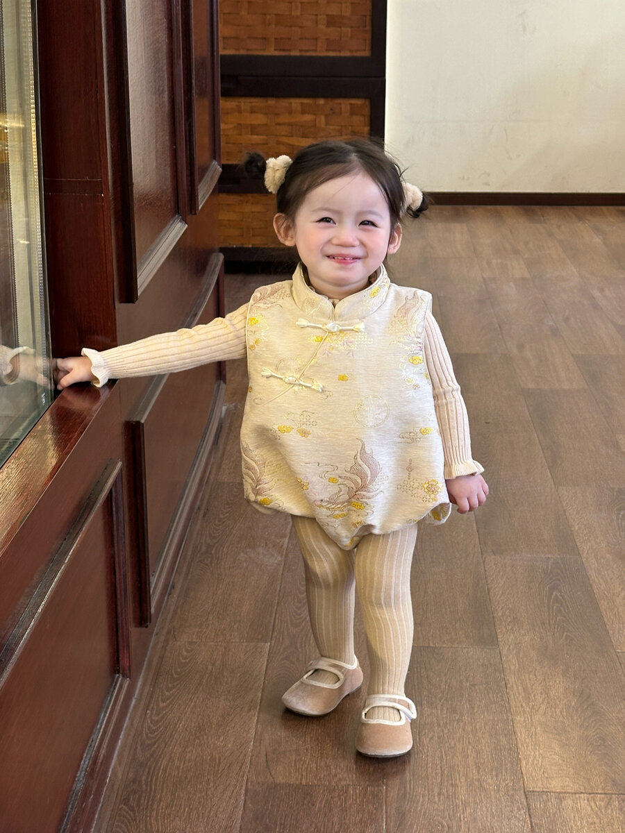 Sweet Fleece Lined New Chinese Style Baby Girl's Cheongsam Winter Onesie Birthday Outfit Cotton Blend Polyester Fiber Harga  93 Ringgit*Penghantaran Percuma