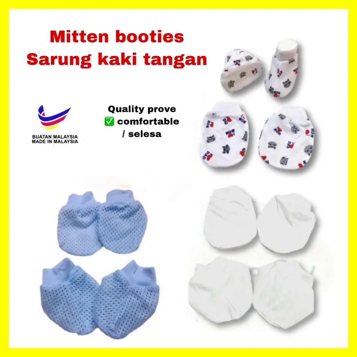 mitten booties set/ sarung kaki tangan baby