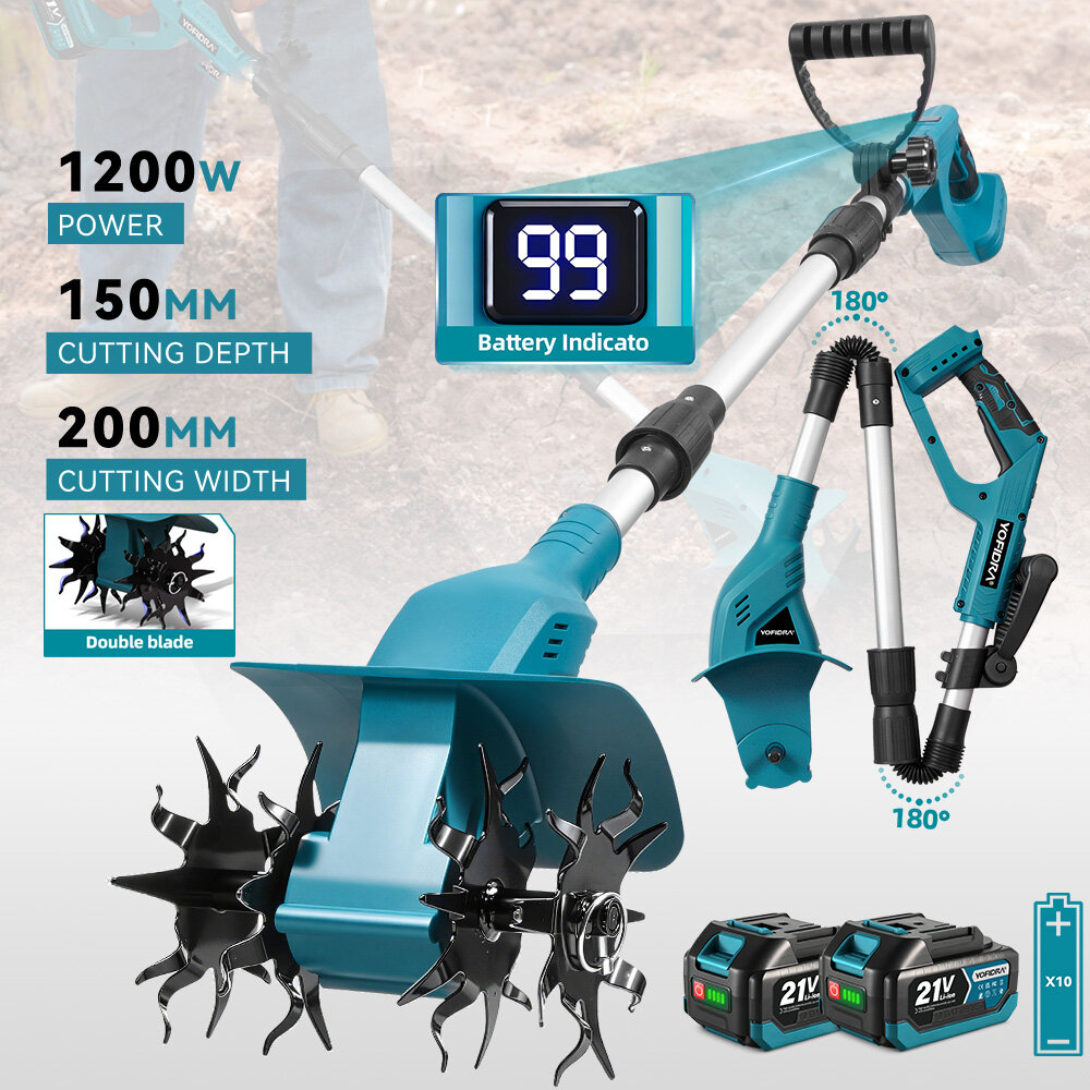 1200W Electric Garden Scarifier 800r/min Tiller Soil Cultivator Rototiller Electric Scarifier Lawn Mower Loosening Tool For Makita 21V Battery Pin ราคา 1,934 บาท*ส่งฟรี