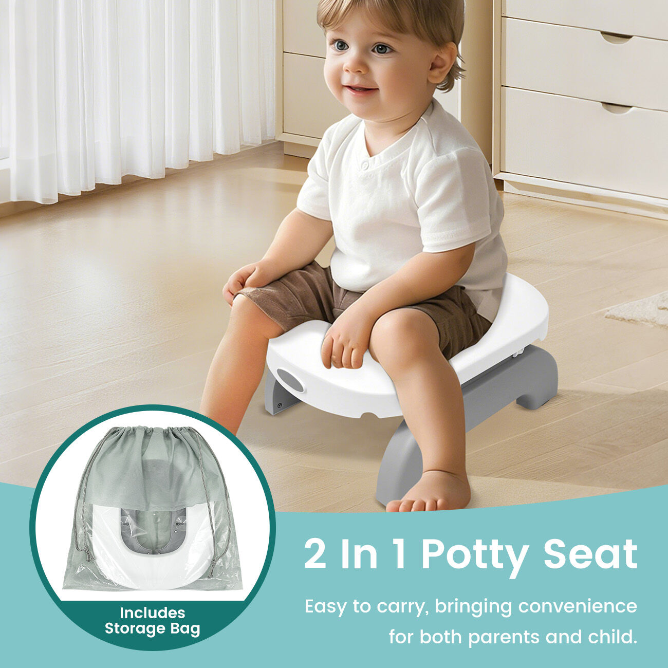 Portable Potty Seat for Toddler Foldable Travel Potty Training Toilet Seat，2-in-1 Go Portable Potty with Travel Bag