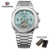 Forsining Mens Automatic Mechanical Watch Stainless Steel Multi functional Hollow Fashion Business Clock. Mens gifts