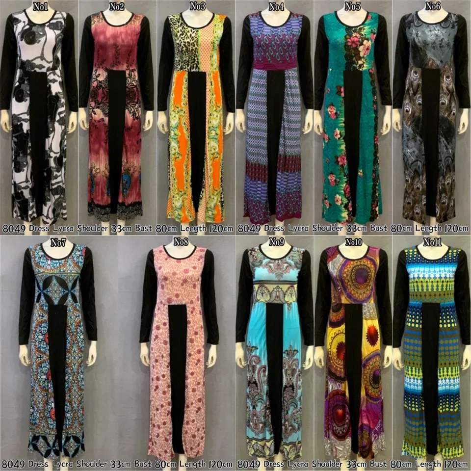 8049 Fashion long dress lycra murah / jubah borong murah
