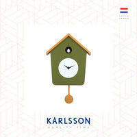 Karlsson Wall clock L. 34.5cm Cuckoo Light plastic army green w. ochre yellow (Pendulum)