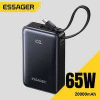 Essager 65W Hiển Thị Kỹ Thuật Số sạc dự phòng 20000MAh Được Xây Dựng-Trong Type-C Cáp đồ sạc di động Hỗ Trợ Pd2.0/3.0 Scp/Fcp Pps Qc2.0/3.0/4.0 Afc Cho Huawei Xiaomi Lenovo Máy Tính Xách Tay iPhone 17 16 Quạt mini Tai Nghe Pd sạc nhanh