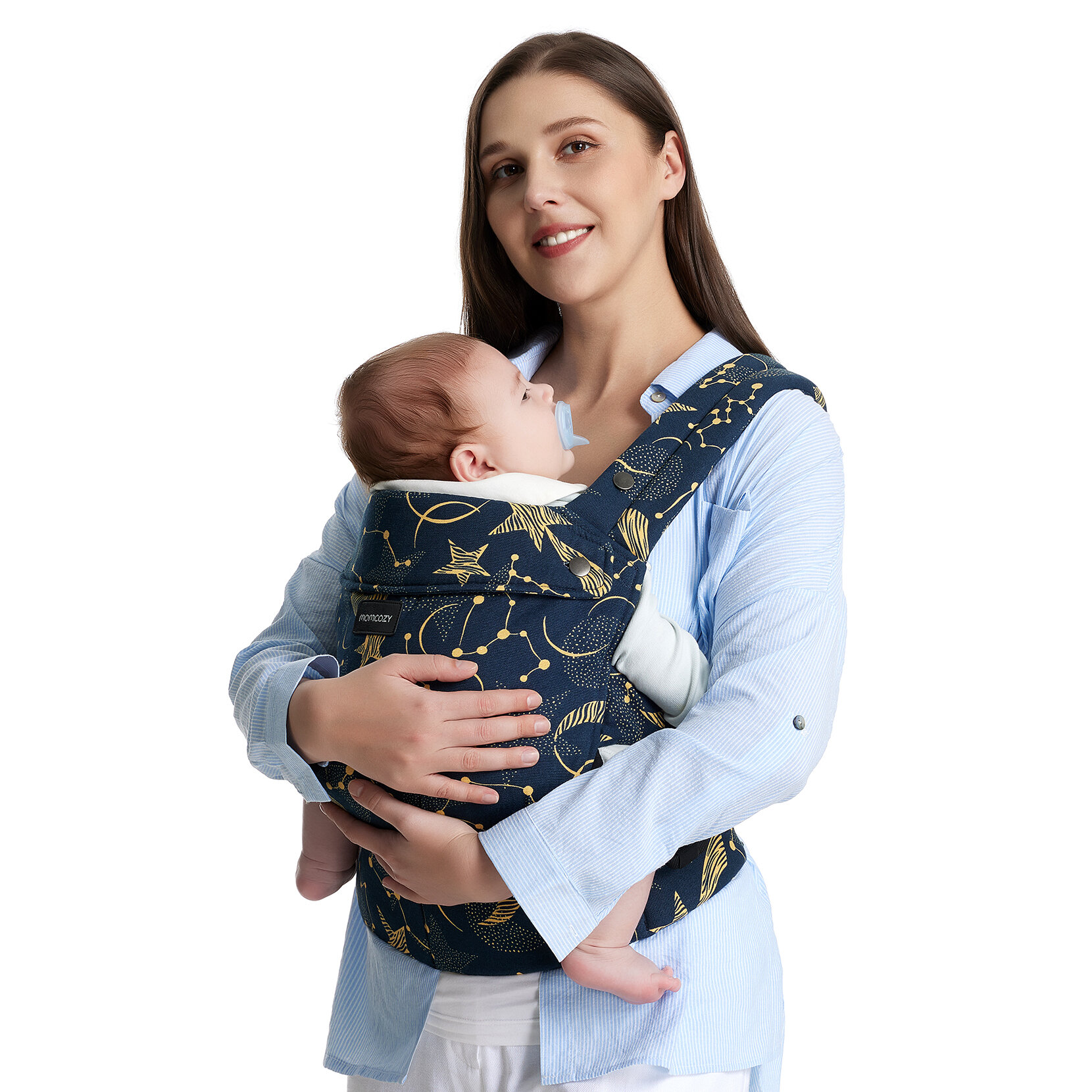 Momcozy Gendongan Bayi-ตามหลักการยศาสตร์อบอุ่นและน้ำหนักเบาสำหรับ7-44lbs สวมใส่ง่ายเหมาะสำหรับการเลี้ยงดูแบบแฮนด์ฟรีหมอนรองเอวที่เพิ่มขึ้น