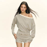 Ariseism | Vintage Striped Shoulder Top & Shorts Set