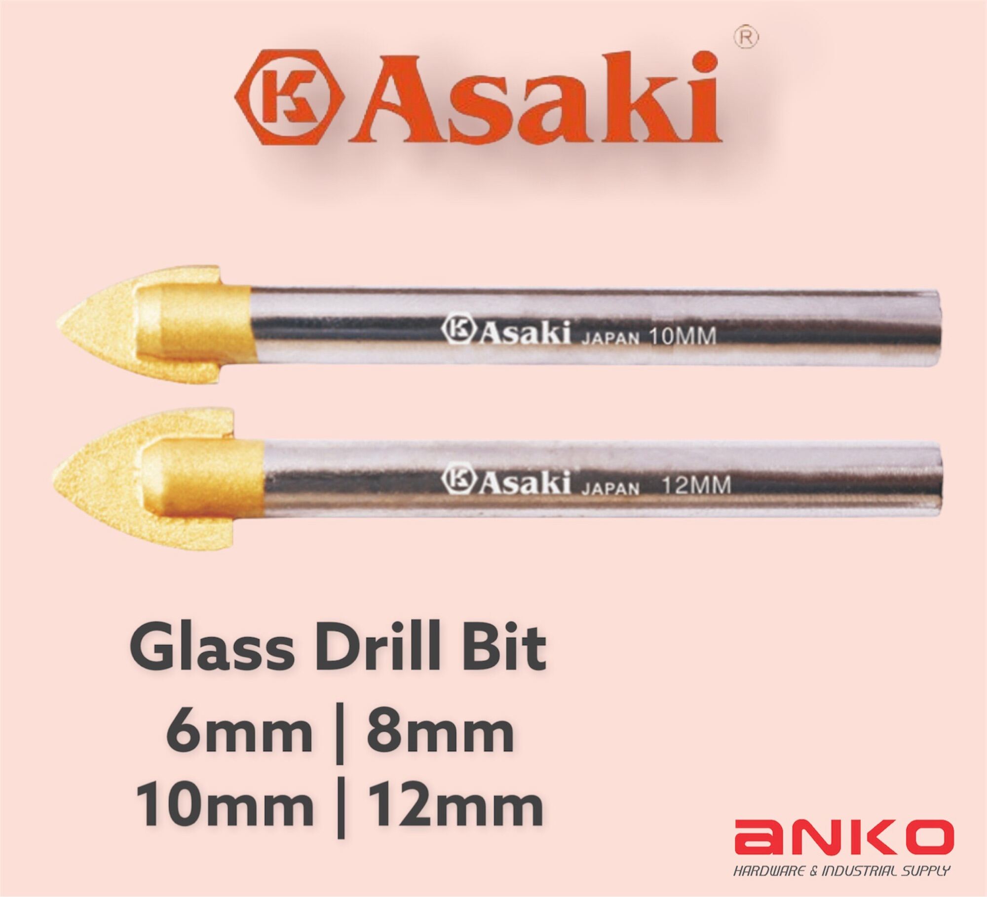 ASAKI GLASS DRILL BIT 6MM 8MM 10MM 12MM Lazada