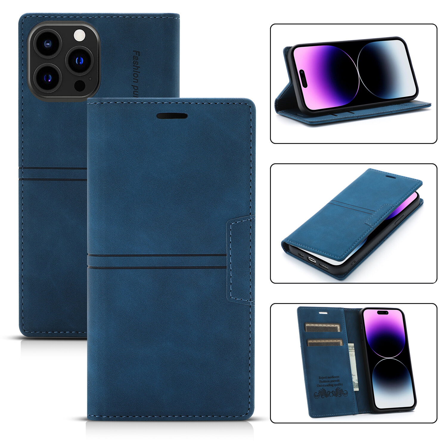 Leather Wallet Phone Case With Magnetic Card Holder For Iphone_voghion.com