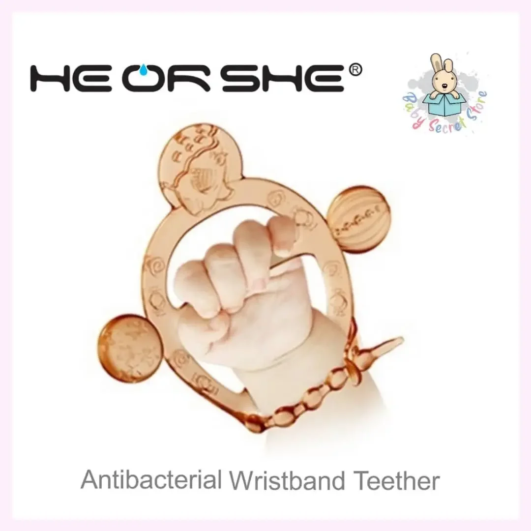 [READY STOCK] He Or She Antibacterial Wristband Teether - Heorshe Food Grade Silicone Teether
