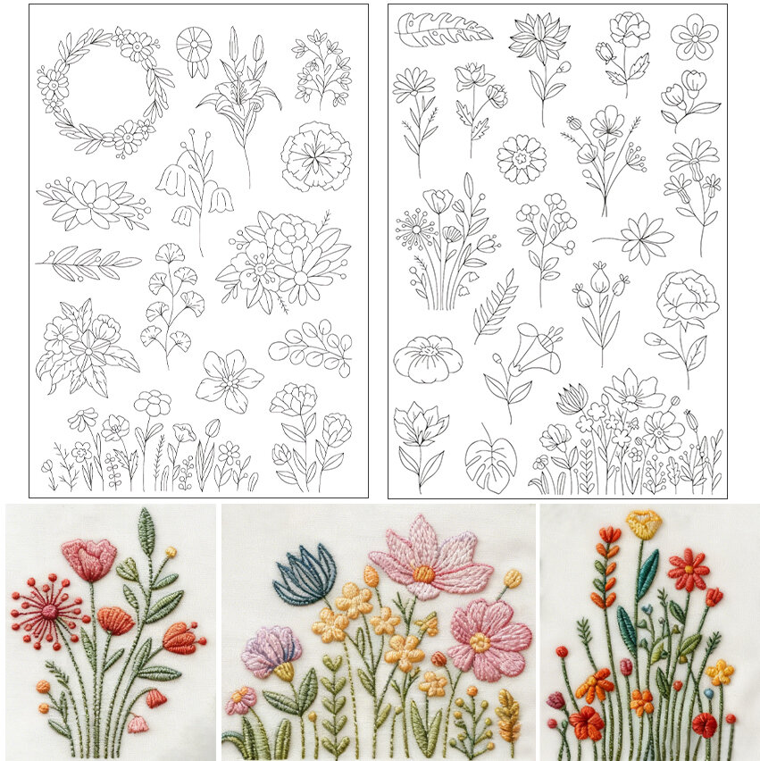 Floral Embroidery Water Soluble Stickers Water-Soluble Stabilizer Pattern With Thread DIY Self-Adhesive Washable Non-Woven Fab