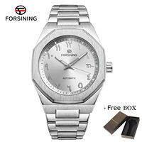 Forsining Mens Automatic Mechanical Watch Stainless Steel Strap Calendar Display Fashion Business Clock. gifts for men