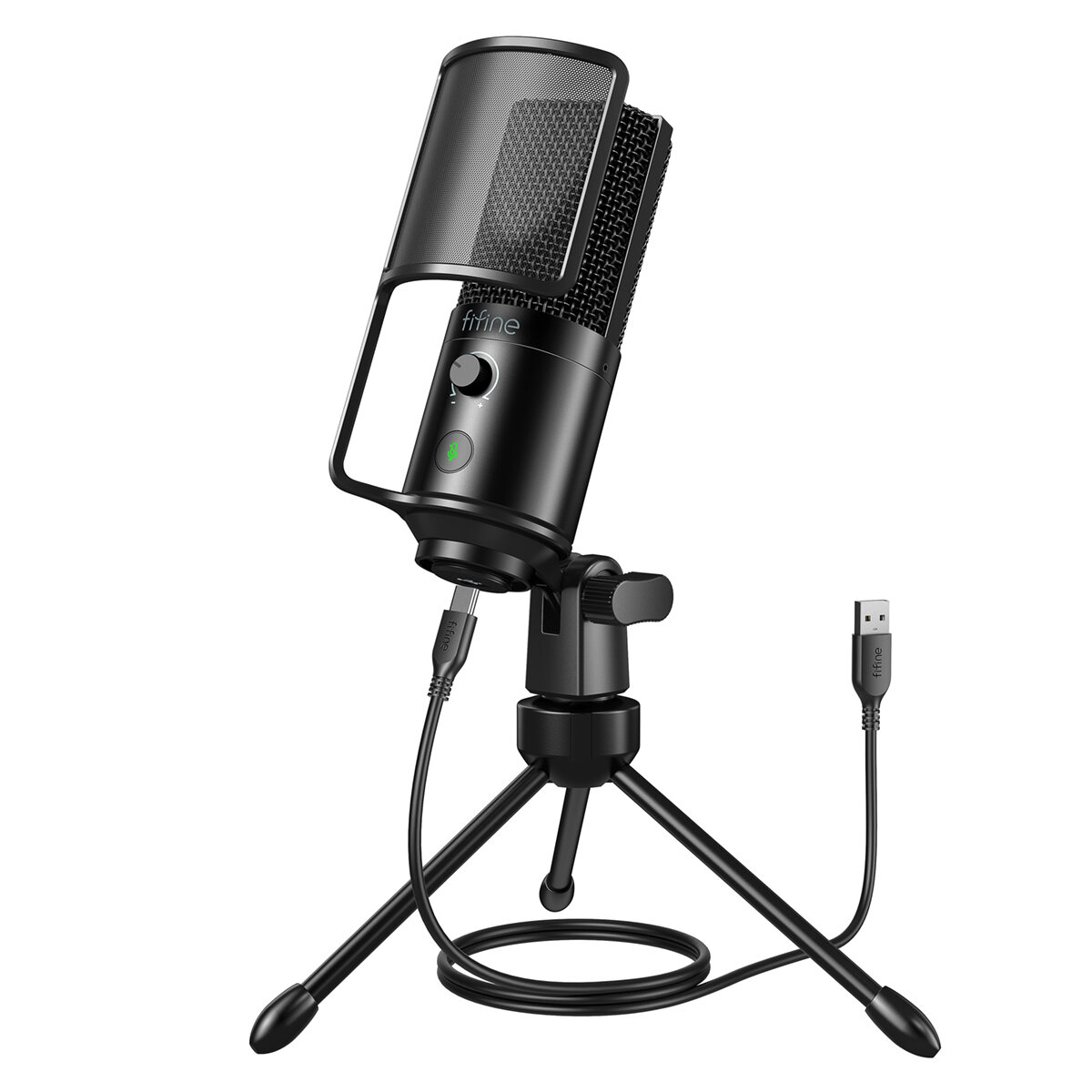 FIFINE USB Streaming Microphone with Pop Filter,Condenser Mic Set with Tap-to-Mute&Vol Control for PC,Recording,YouTube-K669PRO1