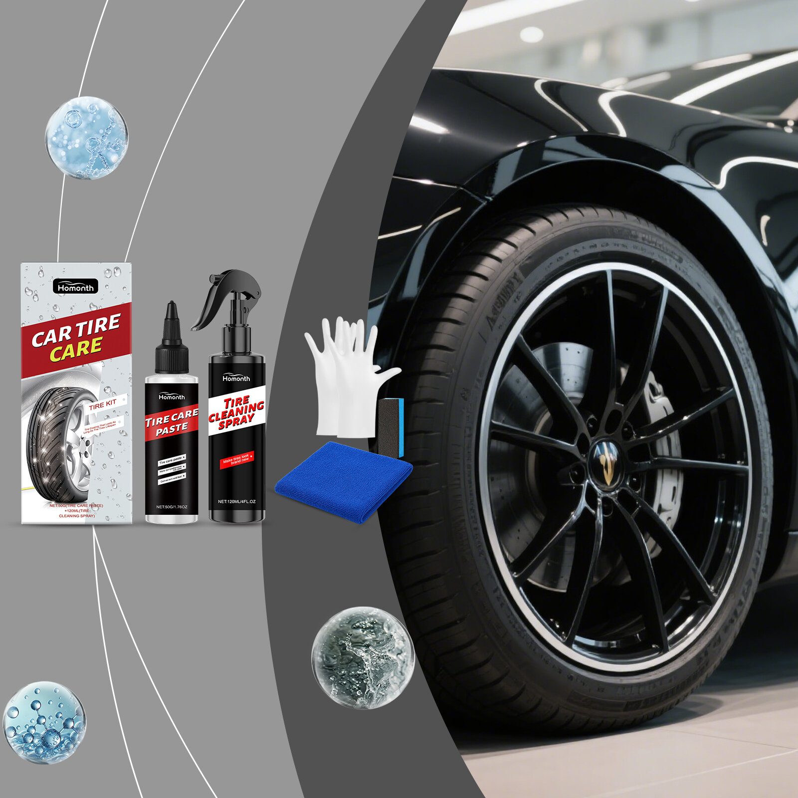 Homonth Lốp Xe Hơi Tỏa Sáng Lớp Phủ Lốp Bóng cao su nhựa Bánh Xe Restorer Đại Lý Phun Đánh Bóng Làm Sáng Tự Động dịch vụ chăm sóc xe ô tô 120G + 50G