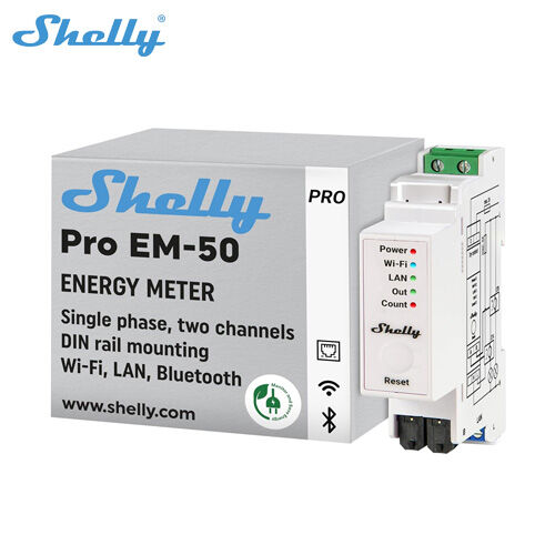Shelly Pro EM 50A Wifi DIN Rail Mountable 2 Channel Single Phase Energy Meter Integrated Switch With Contacts Contactor Control ราคา 3,275 บาท*ส่งฟรี