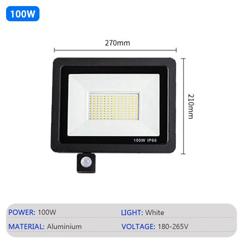 LED Flood Light PIR Motion Sensor Outdoor Spotlight 20W 50W 100W IP66 Waterproof Courtyard Street Garage Lighting Street Light