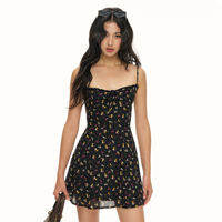 Ariseism | American Retro Design Small Floral Print Spaghetti Strap Summer Dress