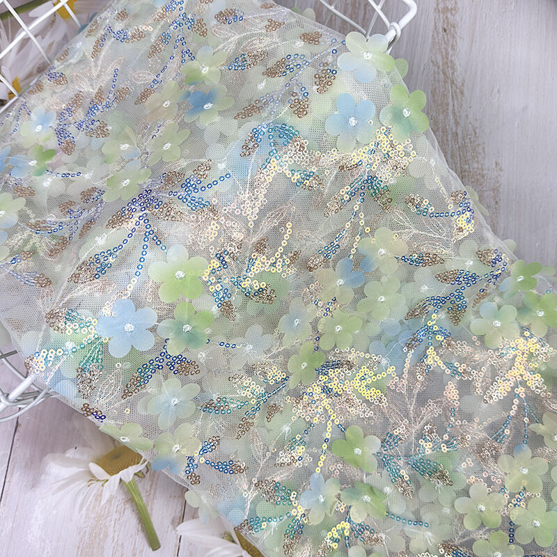 3D Embroidery Sequin Flower Mesh Fabric Stage Costume Background Decoration Net Material Fashionable Fresh Style for Spring S...